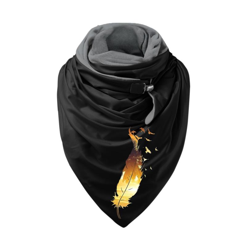 

Scarves Women Warm Feather Print Button Soft Wrap Casual Double-layer Shawls Multi-purpose Cashmere Scarf Bufanda Invierno Mujer
