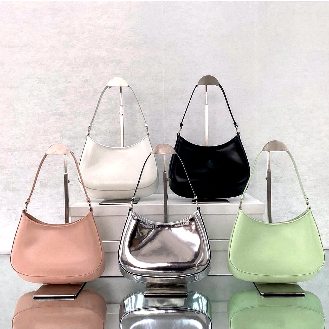 

Silver shiny shoulder bags pink purse handbags women hobo messenger bag classic Leather cowhide women fashion Plain lady chains handbag chain cross body bags, Green