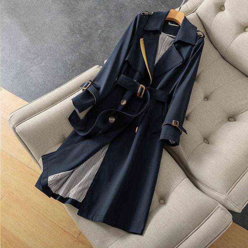 

Women's Trench Coats 2021 Fashion Elegant With Belt Autumn Winter Double Breasted Solid Cloak Female Korean Style High-end T220811, Green lined
