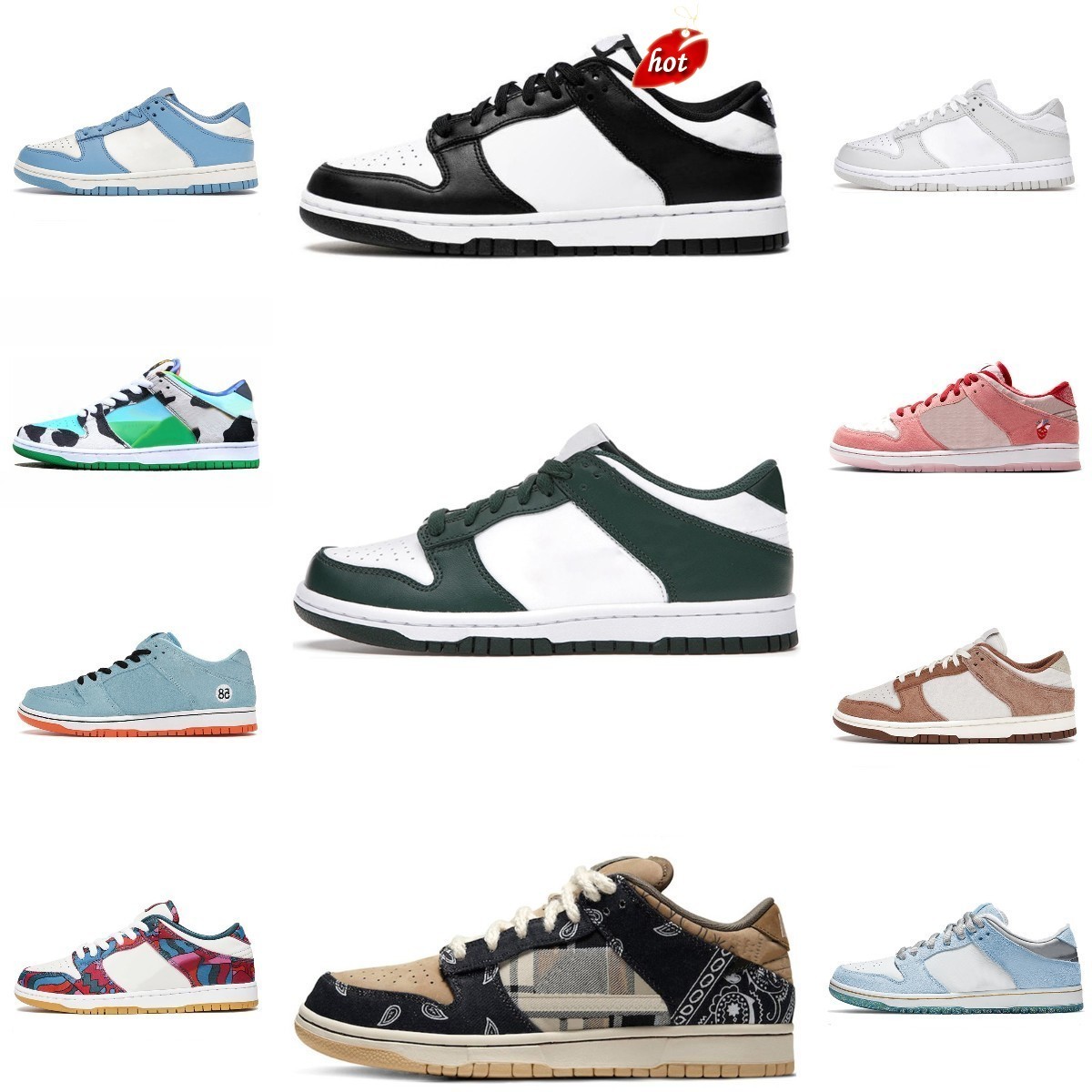 

Sandals High Quality Running Shoes Mens Women DuNKSb Black White Coast UNC Photon Dust Team Green Sean Cliver Parra Sail Court Purple Designer, Y0013