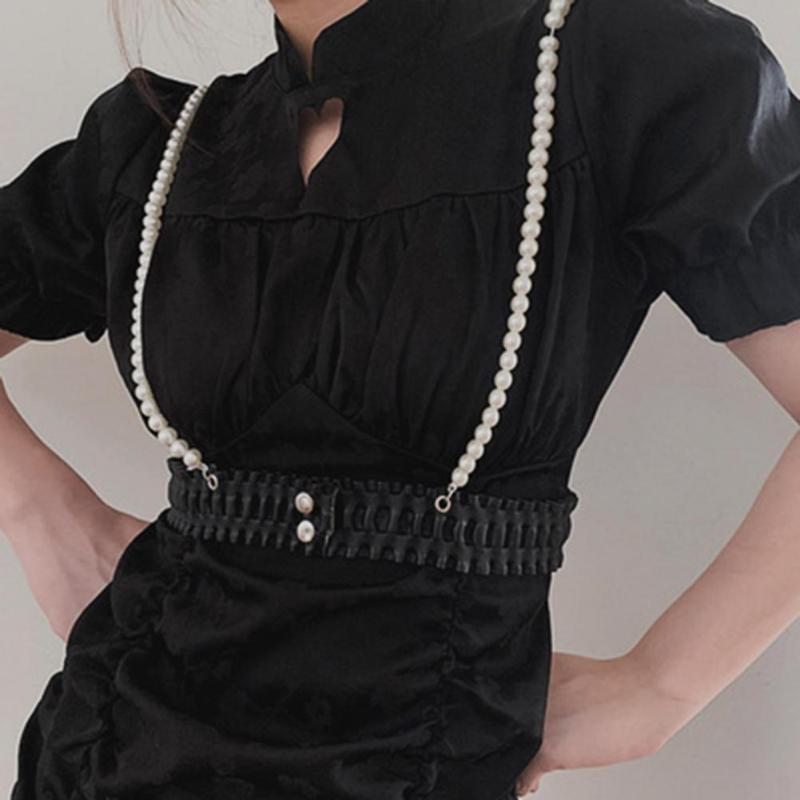 

Belts Luxury Women Belt Elegant Imitation Pearls Elasticity Fashion Faux Leather Wear-resistant All Match Waist For Dress, White