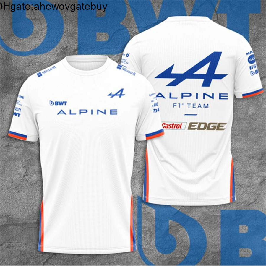 2022 T-shirts masculins d'été F1 Alpine Tops Espagne Alonso Sports Outdoor Casual Short Sleeves Formule 1 surdimensionné WQVZ