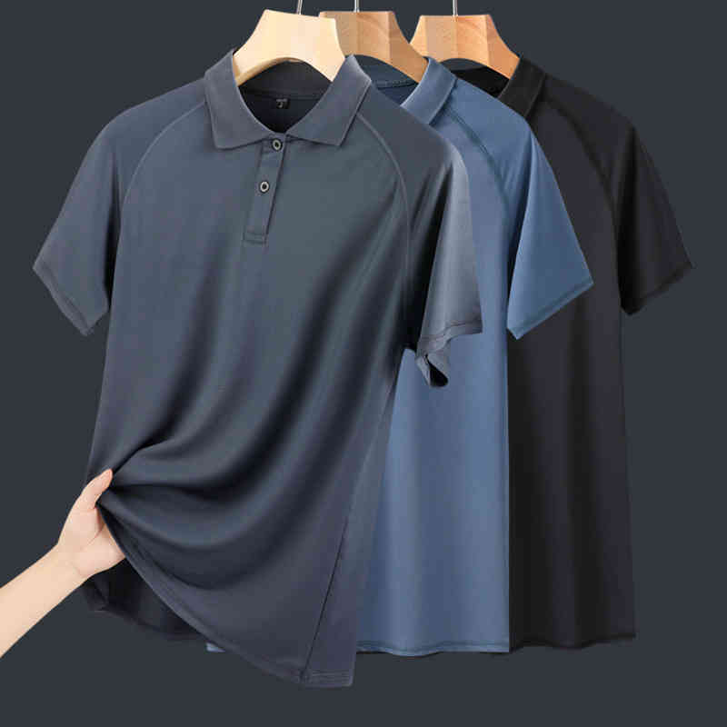 

New Ice Oxygen Bar Fiber Polo Shirt Men Middle-aged and Elderly Short Sleeve Summer Dad T-shirt, White.