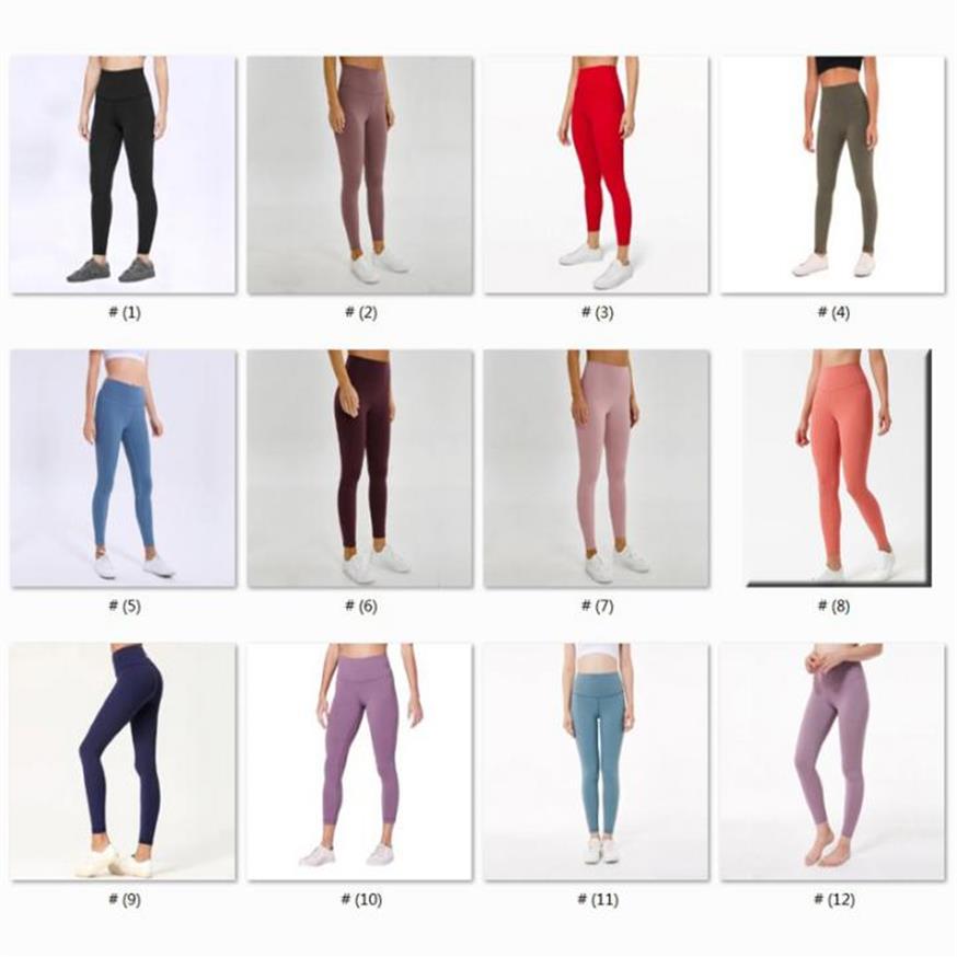 

Women High Waist Yoga Pants Lu Solid Color Sports Gym Wear Leggings Elastic Fitness Lady Overall Full Tights Workout S1102222f, As picture
