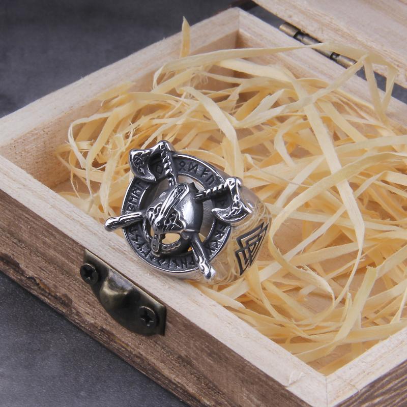 

Cluster Rings Stainless Steel Men Viking Warrior With Axe On Shield Pendant Necklace And Ring As GiftCluster
