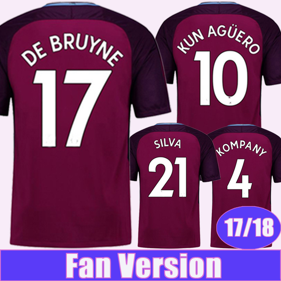 

2017 2018 DE BRUYNE Soccer Jersey KUN AGUERO SILVA Home Away Mens Football Kit Shirts Top Thailand Quality TOURE YAYA KOMPANY Short Jerseys, Qm3089 1718 away