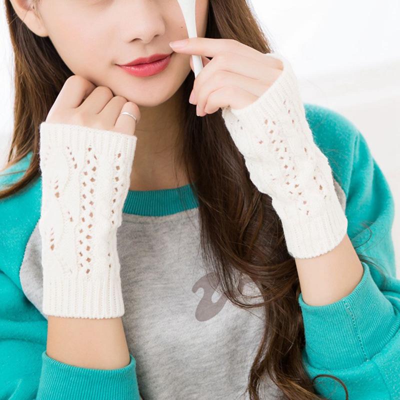 

Five Fingers Gloves Warm Fingerless Women Half Finger Stylish Hand Warmer Winter Arm Crochet Knitting Faux Wool Mitten