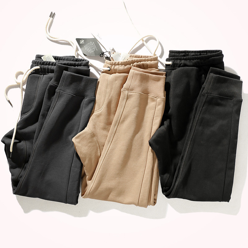 

Velvet Plus Sweatpants for Men's Autumn and Winter Warm and Heavy Weight Knitted Terry Elastic Waist Drawstring Leggings, Black