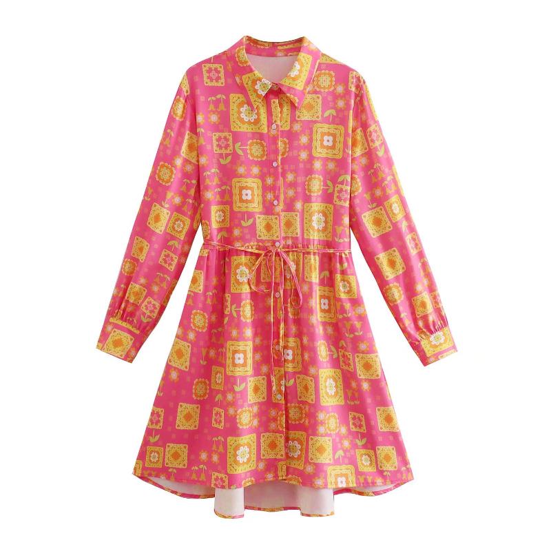 

Casual Dresses Women Shirt Dress Spring And Summer Printed For Belt Straps ClothesCasual, Ldsd3165