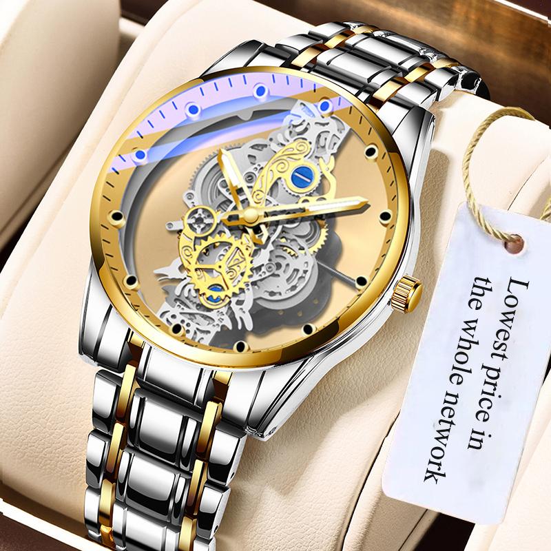 

Wristwatches Original Watch For Men's Waterproof Stainless Steel Quartz Analog Fashion Business Sun Moon Star Top BrandWristwatches, Silver