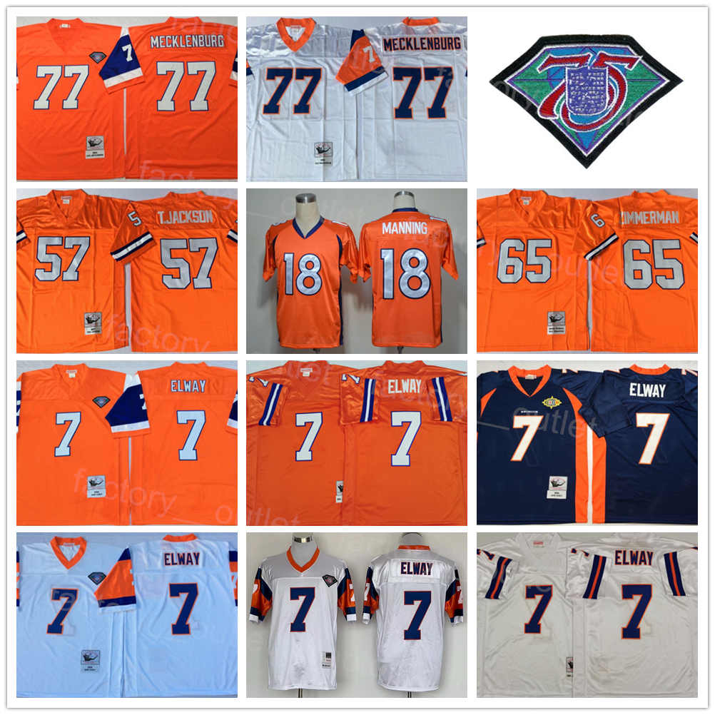 

Throwback Mitchell and Ness Football 7 John Elway Jersey 1977 1990 1994 75th 57 Tom Jackson 77 Karl Mecklenburg 65 Gary Zimmerman 18 Peyton Manning Vintage ncaa, Navy blue