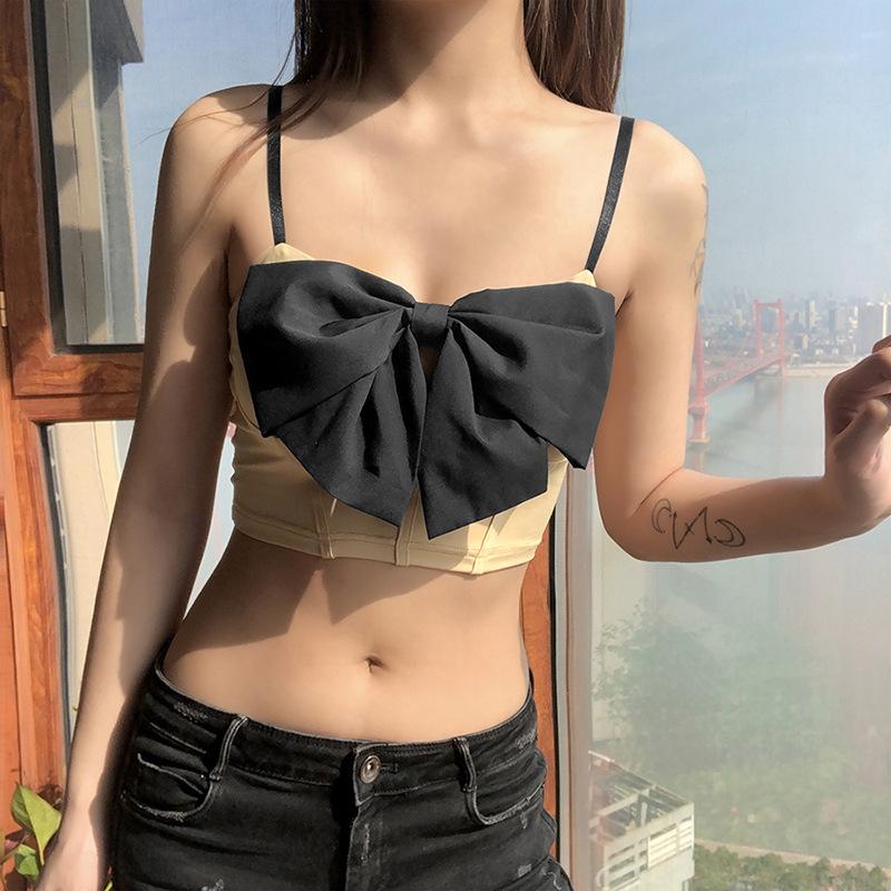 

Women' Tanks & Camis 2022 Summer Fashion Sexy Patchwork Adjustable Shoulder Strap Slim Crop Top Cute Bow Female Camisole Streetwear Women C, Black