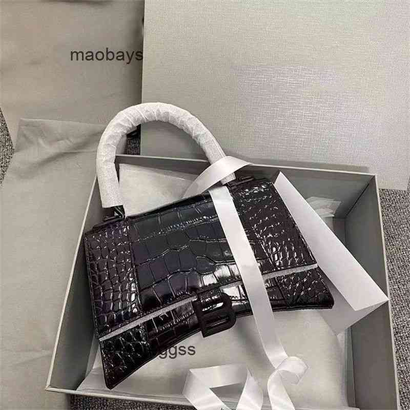 

balencaigas Handbags Italy handbag fashion new B family high version women's bag crocodile hourglass Bag Leather One Shoulder Messenge V12T AX2D AX2D TYO4, Black small black buckle crocodile