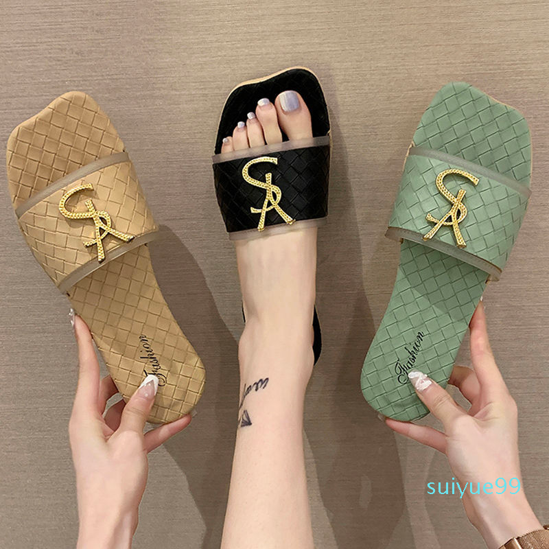 

Summer Women Letters Slippers 2022 Female Outdoor Soft Bottom Non-slip Slides Girls Sweet Square Head Sandals Beach Shoes Flip-flops 36-40, Black