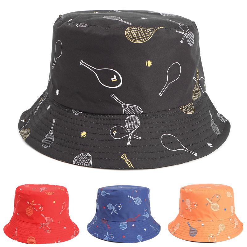 

Berets Cotton Tennis Print Bucket Hat Fisherman Outdoor Travel Sun Cap Hats For Men And WomenBerets, White