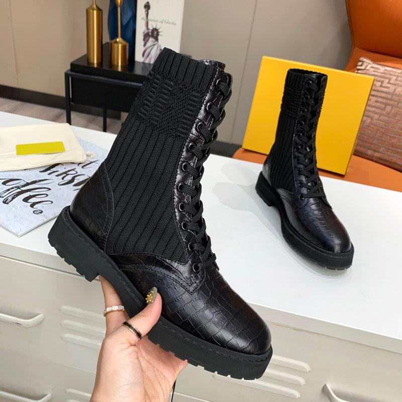 

2022 designer women shoes knitting Short boots for woman Leather fashion outdoor classic Ankle boot flat breathable elastic socks shoes, Black