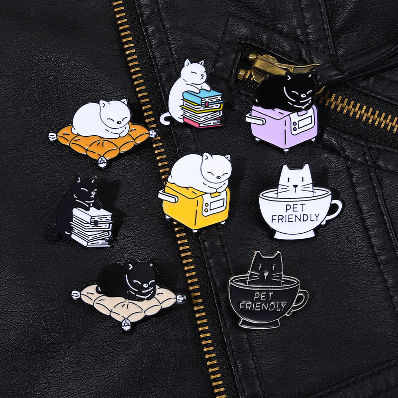 

Naughty Cats Enamel Pins Custom Black Kitten Brooches Books Mug Lapel Badges Cartoon Funny Animal Jewelry Gift for Kids Friends, Mixed colors