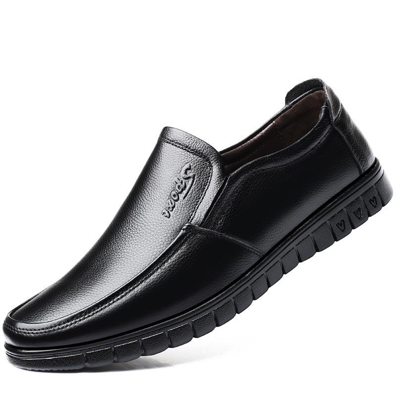 

Dress Shoes 2022 Men Genuine Leather Breathable Middle Aged Business Round Toe Wedding Footwear Male Flat, Black