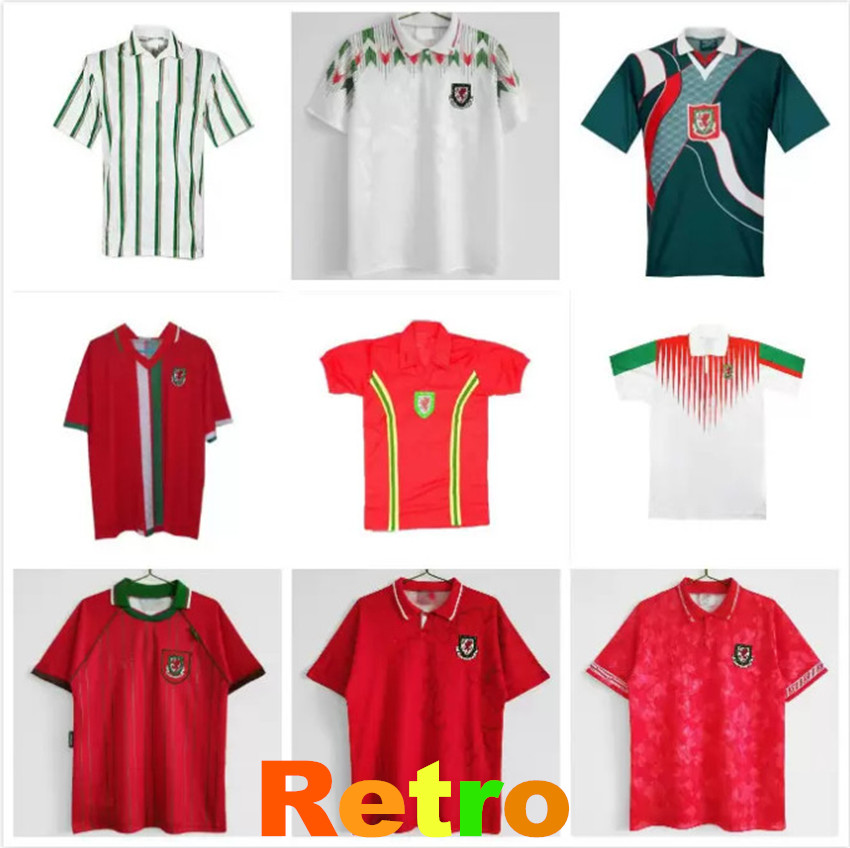 

Wales retro soccer jerseys 1976 1982 1990 1993 Gales 1992 1994 1995 1996 1998 Giggs Hughes HOME AWAY Saunders Rush Boden Speed vintage classic football shirt, 92/94