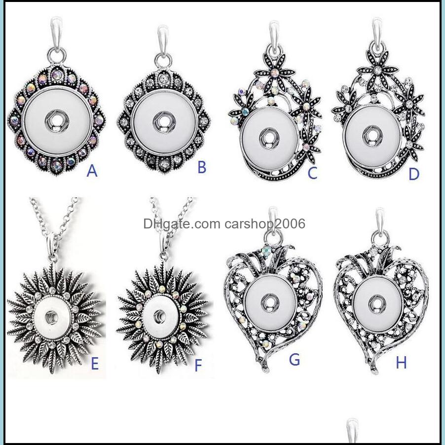 

Pendant Necklaces Fashion Sier Metal Snap Button Necklace Rhinestone Flower Retro Diy 18Mm Ginger Buttons Jewelry Drop D Dhseller2010 Dhxc6