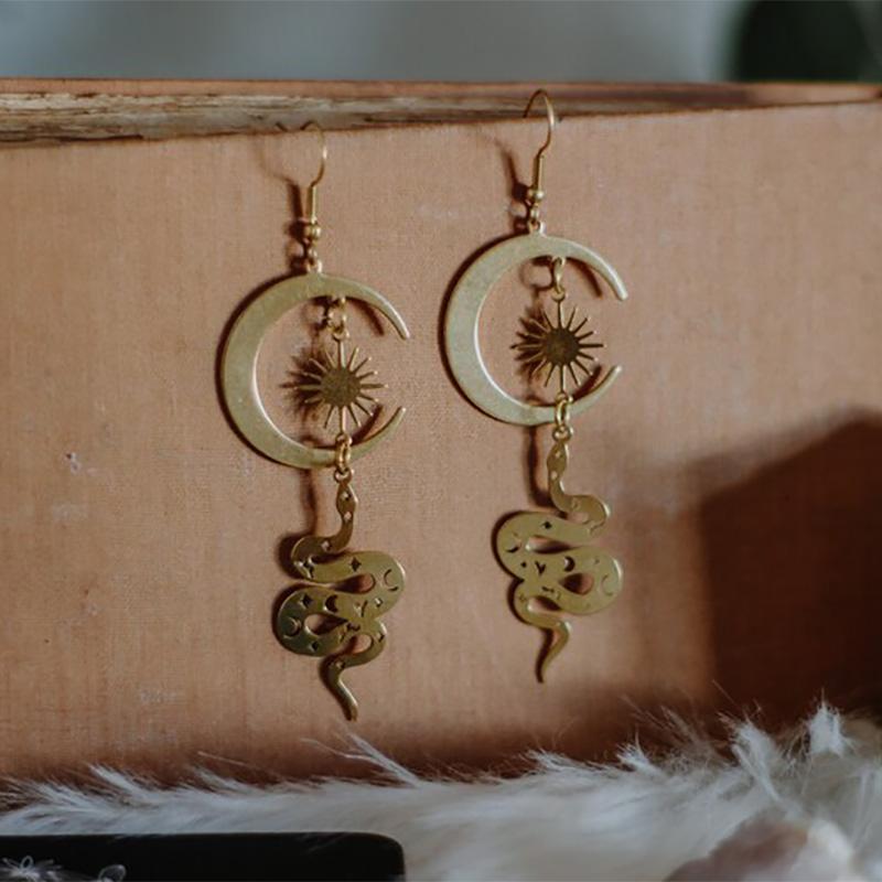 

Dangle & Chandelier Celestial Snake Crescent Moon Earrings Jewelry Witch Enchanted Jewellery Unusual Long Witchy Vibes