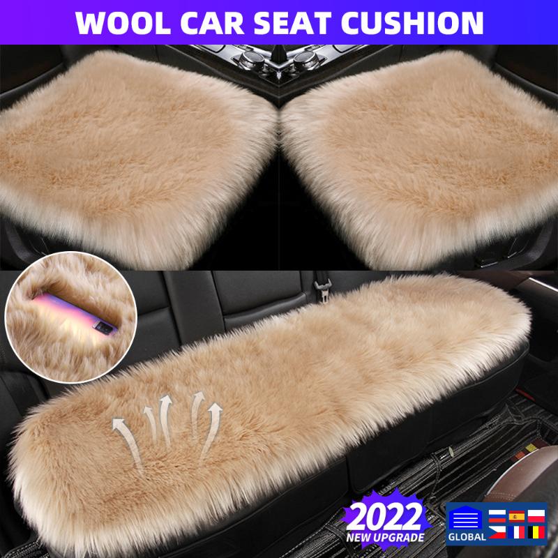 

Car Seat Covers Long Wool Sheepskin Full Set Front+Rear Wram Sofa Cover Plush For Suv Trucks