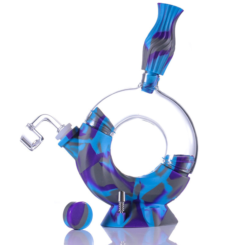 

Silicone water pipe detachable Round shape bong Hookah Nector collecter kit metal tips and wax container,dabber tool