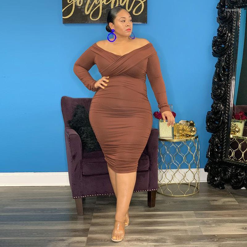 

Plus Size Dresses African For Women Long Sleeve V Neck Brown Dress Knitted Bodycon Bandage Sexy Wholesale Drop Jasp22, Auburn