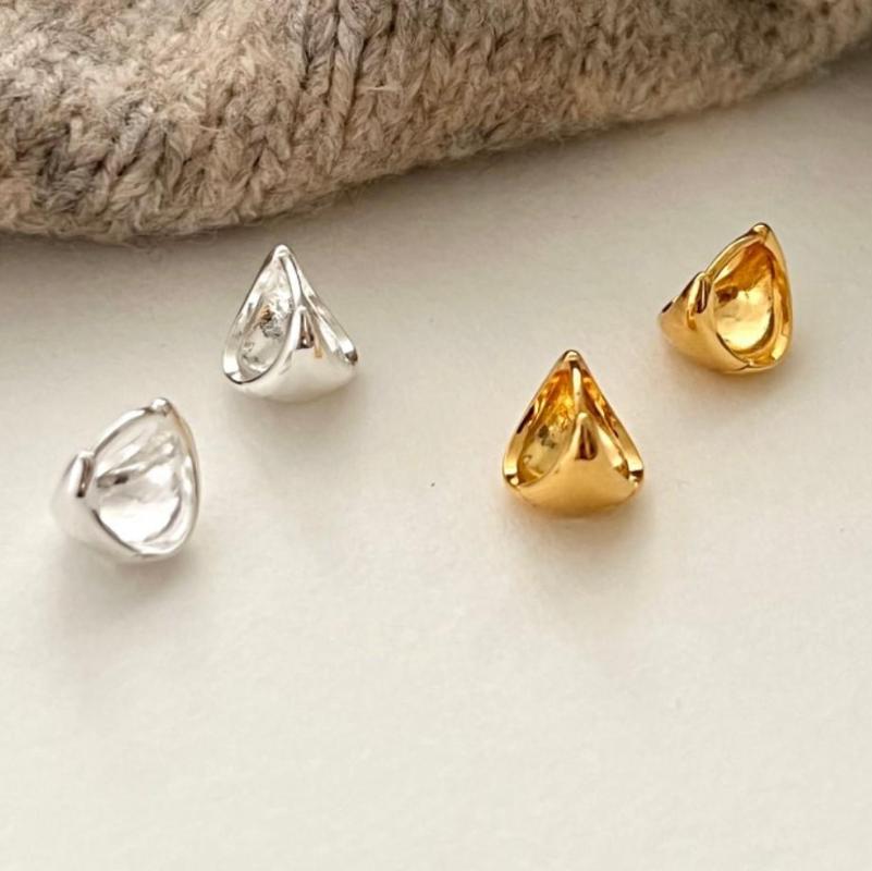 

Hoop & Huggie Gold Plating Authentic 925 Sterling Silver Oval Geometric Ear-Bone Piercing Earrings Jewelry C-C947Hoop