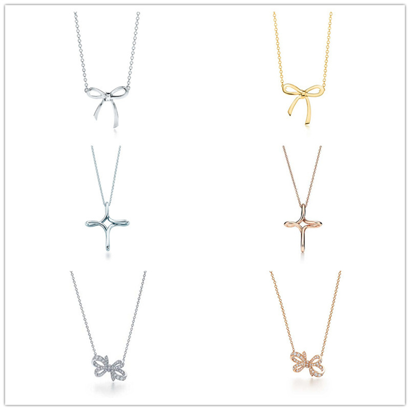 

Design s925 Sterling Silver Luxury Fashion Necklace New Cross Bow With Diamond Pendant Ladies Temperament Accessories Jewelry Ladies Men's Holiday Gifts