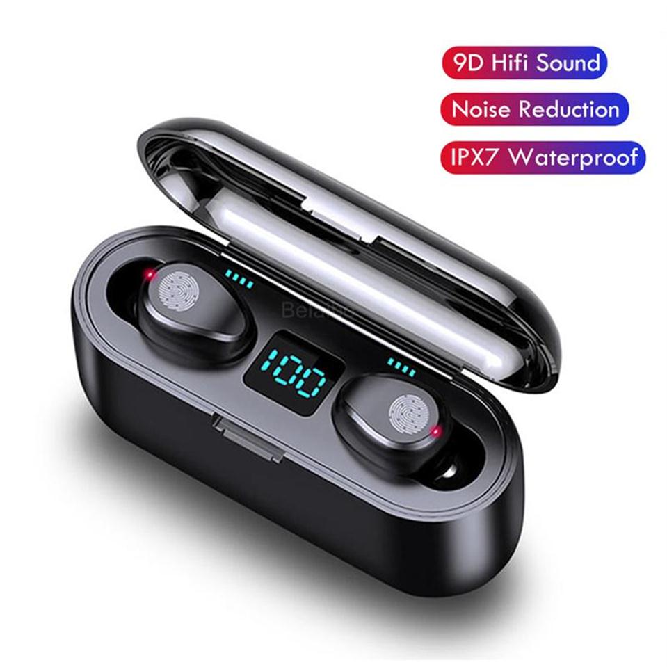 

F9 Wireless Earphone Bluetooth V5.0 Earbuds Headphone LED Display With 2000mAh Power Bank Headset Microphone273i, White