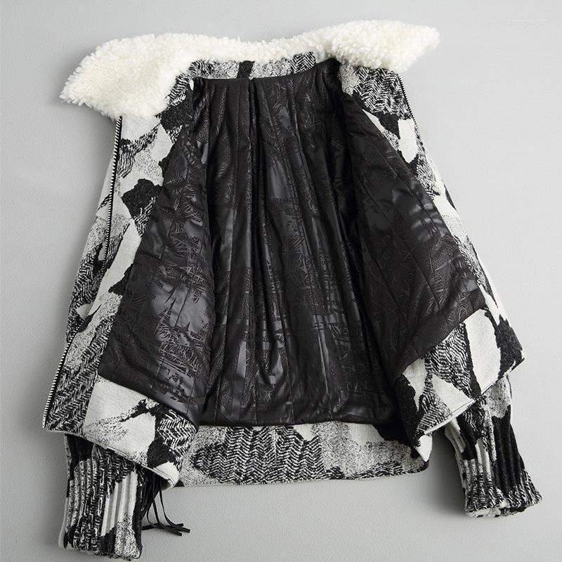 

Women's Wool & Blends 2022 Fashion Woolen Coats Warm Tussah Silk Liner Winter Coat Women Natural Lamb Fur Collar Jacket Outerwear 18017WYQ18, Gray