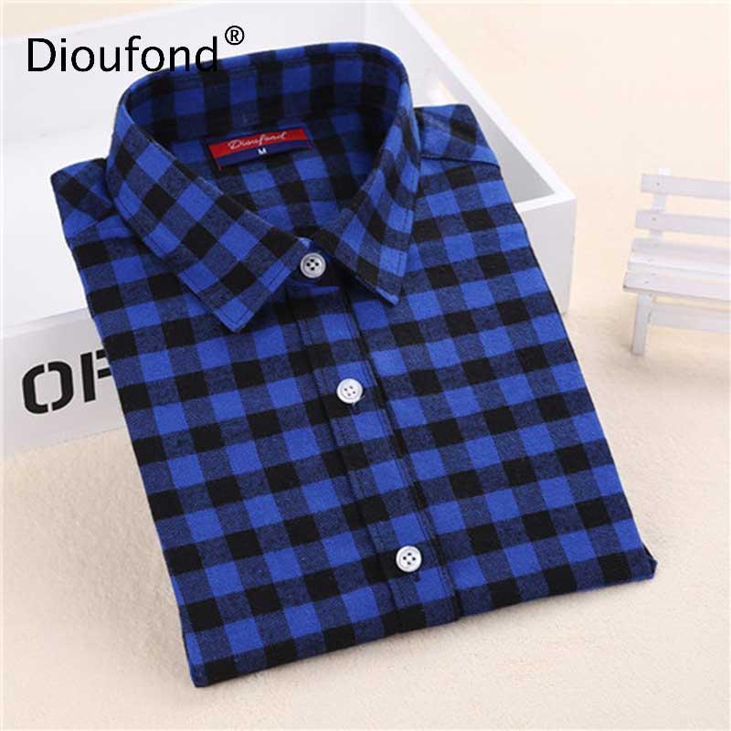 

Dioufond Flannel Plaid Shirt Women Shirts Blouses Long Sleeve Blouse Causal Turn-down Collar Clothes Tops Fashion Women, 13