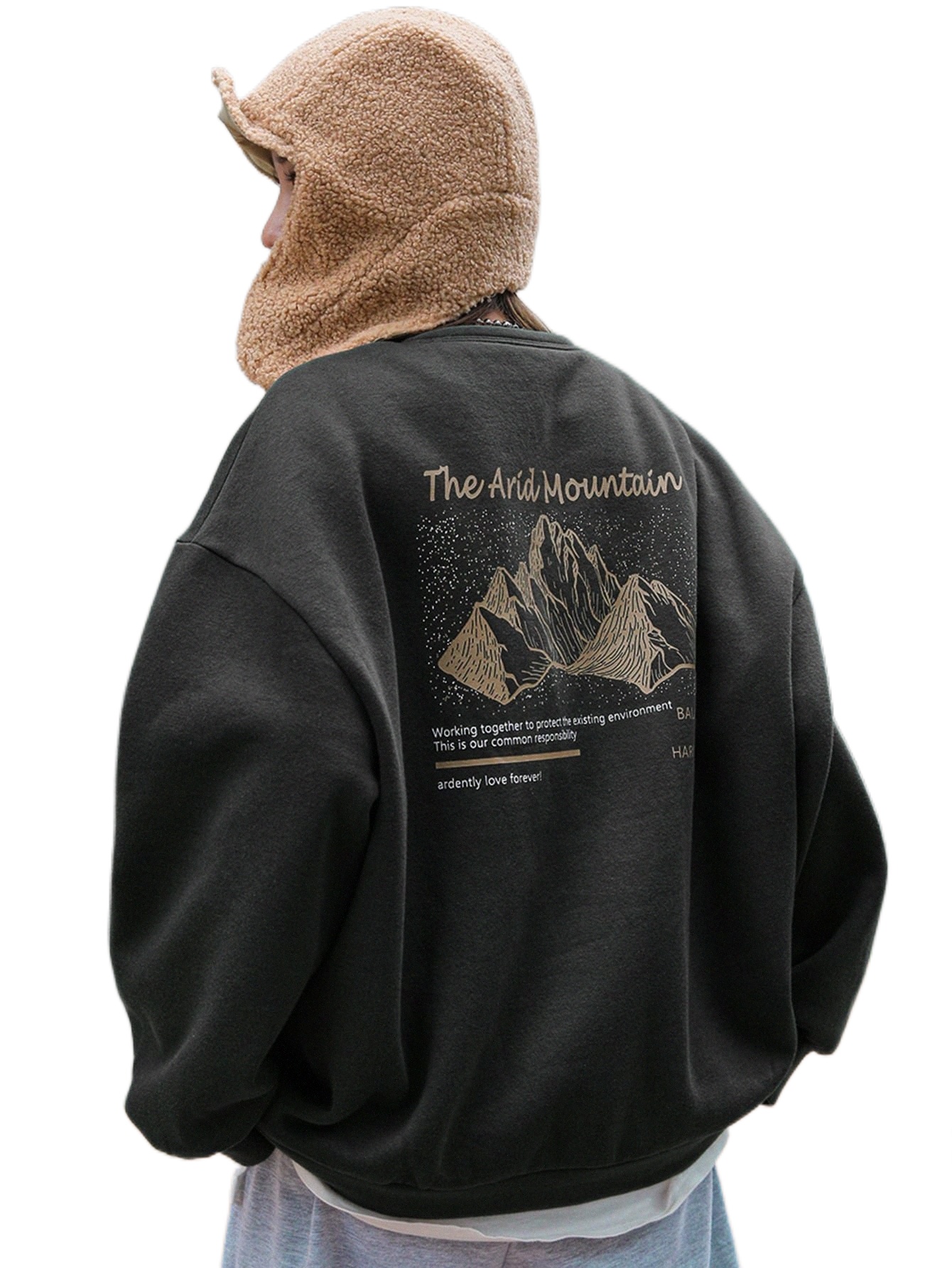 dazy Mountain & Slogan Graphic Drop Shoulder Thermal Pullover Without Tee 57hX#-image-760282029