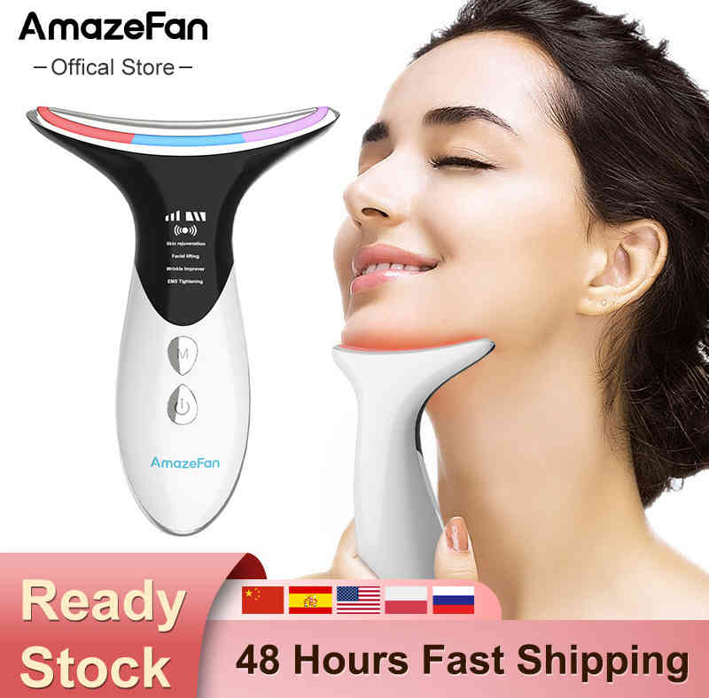 

NXY Face Care Device Amazefan Ems Neck Beauty Colors Led Photon Therapy Skin Tighten Reduce Double Anti Wrinkle Remove 0530
