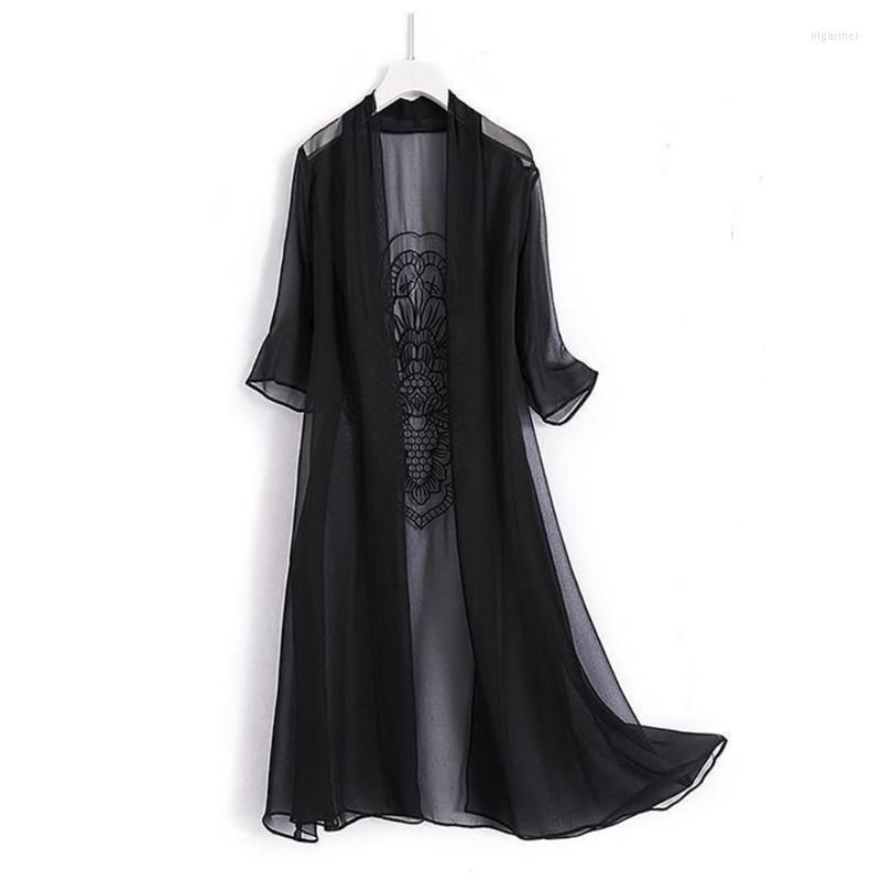 

Women's Knits & Tees -5XL Summer Long Cardigans Women's Sunscreen Clothing Fashion Sleeve Blouse Shirts Black Grey Red Kimono CardiganW, Gray