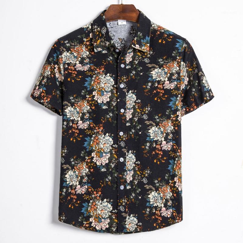 

Fashion Printed Shirts Men Short Sleeve Hawaiian Shirt 2022 Beach Vacation Casual Blouse Stand Collar Summer Men's, Black