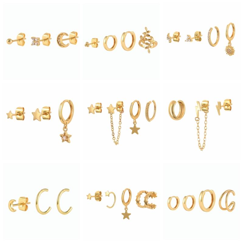 

Hoop & Huggie Aide Gold Color Silver Earrings Set Women Delicate Zircon Moon Star Studs Clip Pendientes Jewelry 3/4PCs/SetHoop
