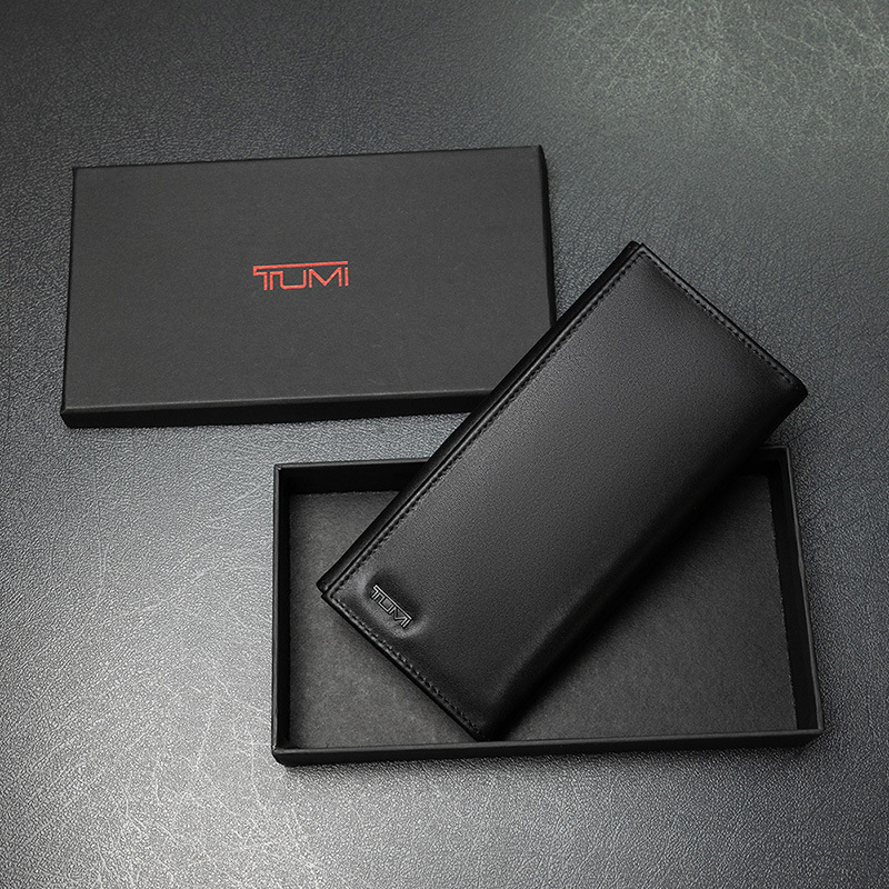 

TUMI Wallet Top Layer Cowhide Leather Men's Business Long Vertical Wallet Wallet Men's Suit Clip Card Bag, Black