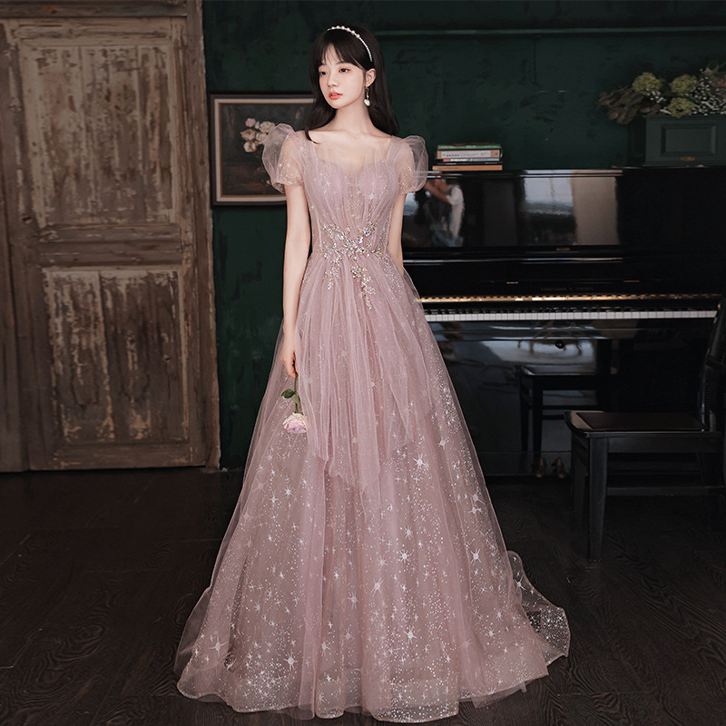 Robes de soirée longues en satin pour femmes élégantes avec poches A-Line Criss Cross Dos ouvert à paillettes Robes de soirée Robes De Soir←e