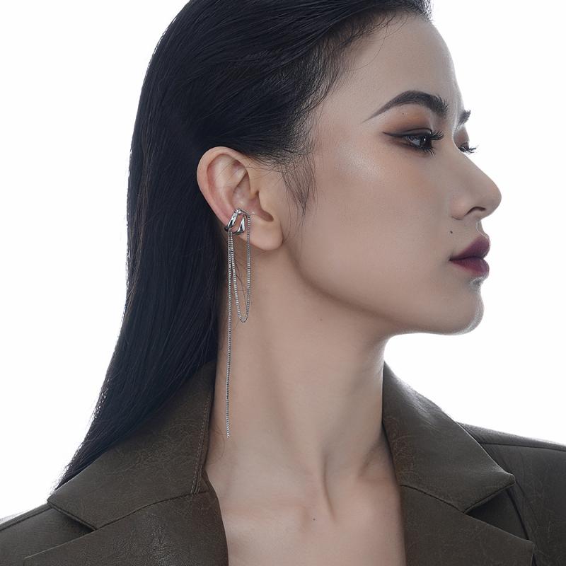 

Clip-on & Screw Back 1 Pc Real 925 Sterling Silver Double Layered Hollow Ear Cuffs Chain Tassels Cartilage Earrings Hypoallergenic Jewelry F