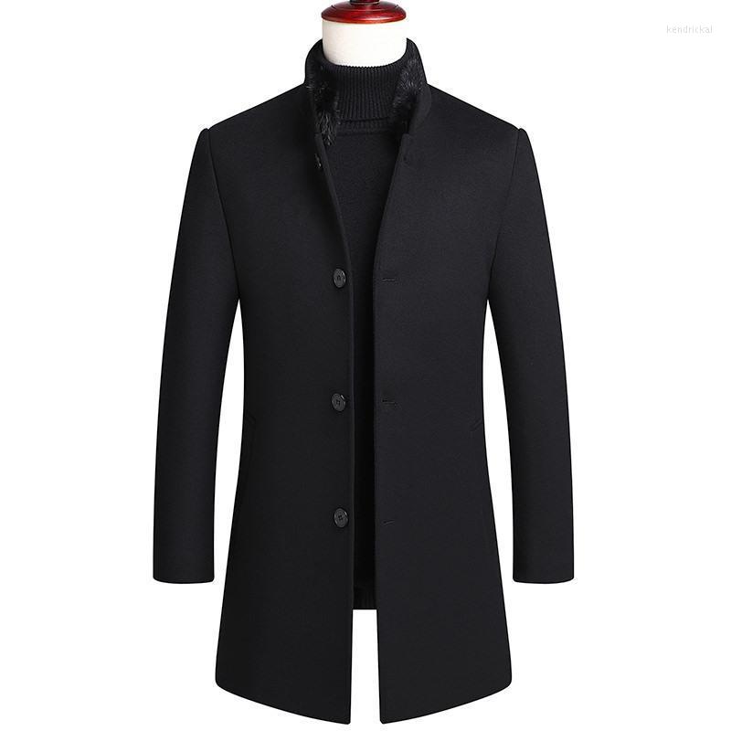 

Men's Wool & Blends 2022 Natural Fur Collar Wollen Manteau Duvet Homme Thick Duck Down Filler Coats Kend22, Black