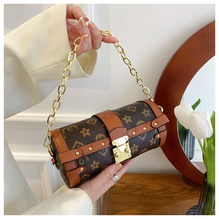 

Mini bag 2022 new high-end retro pillow bag cylinder shoulder messenger sac, Brown with khaki