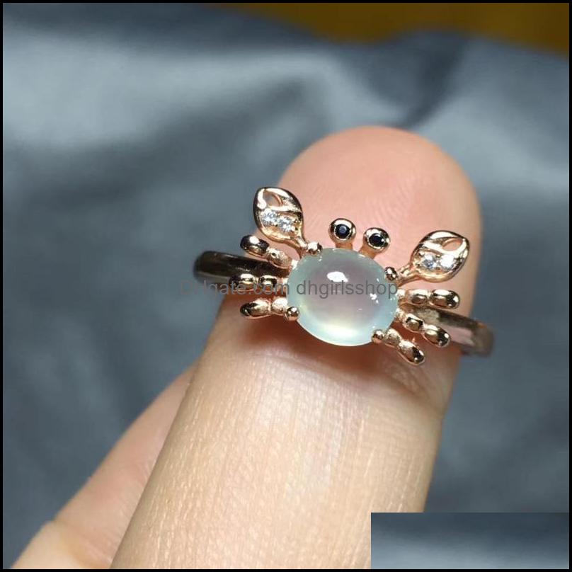 

Cluster Rings Original Natural Seed Chalcedony Egg Ball Crab Opening Adjustable Ring Diamond Noble Charm Female Sier Jewelry Drop Delivery 2