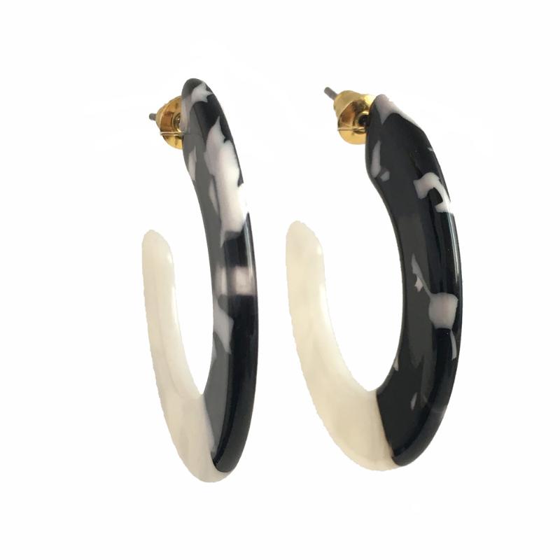 

Hoop & Huggie Casual Marble Black Brown Cream Half Circle Earrings For Women Girl Elegant Gorgeous Trendy Daily Fashion Chic JewelryHoop