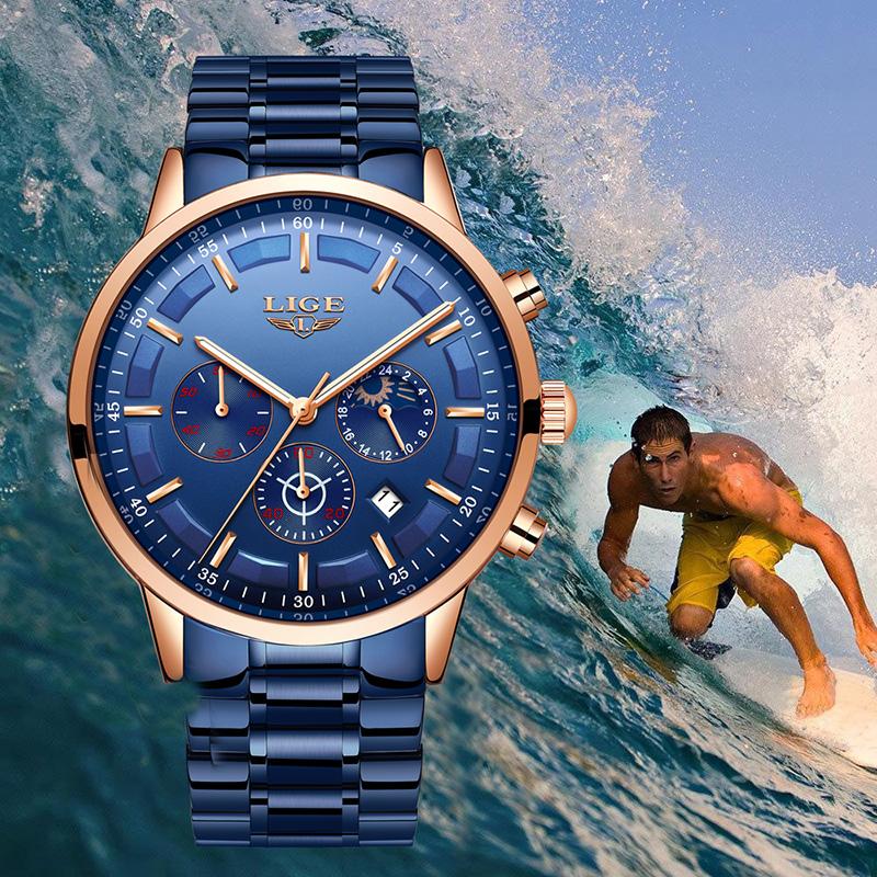 

Wristwatches LIGE Mens Military Sport Watch Casual Fashion Waterproof Quartz Men Top Chronograph Reloj Hombre, All black rose