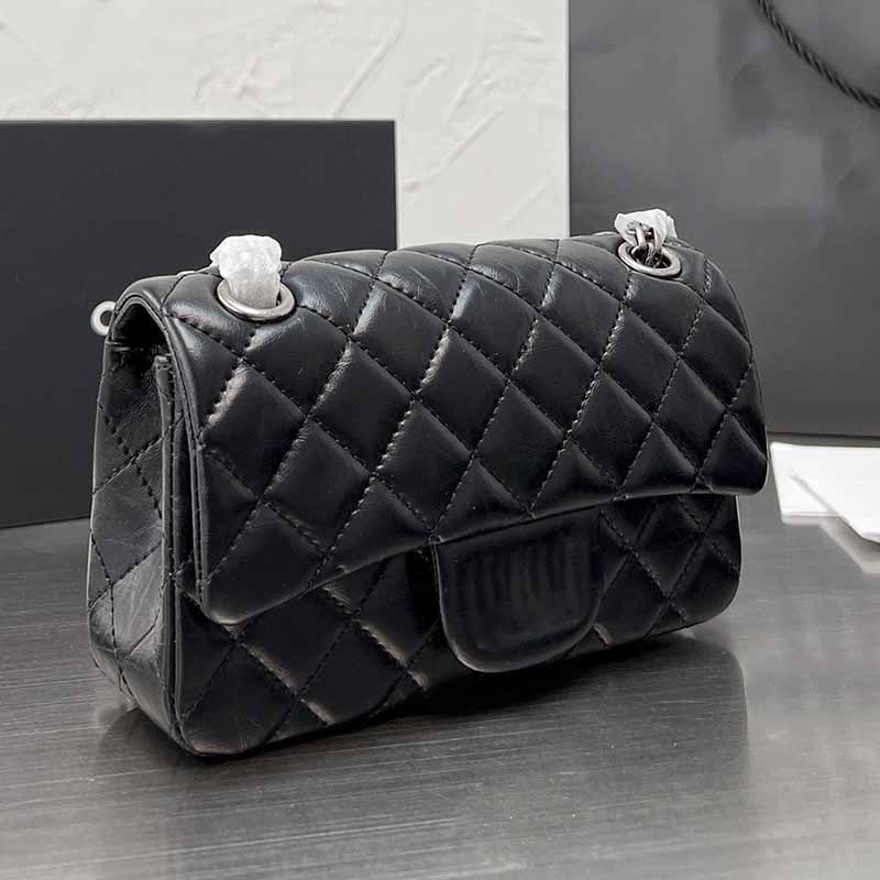 

Ladies Crossbody Designer Bags Solid Color Genuine Leather Classic Handbags Luxury Diamond Quilted Shoulder Bag Flap Mini Silver Metal Chain Totes For Women 20CM ZH, Black