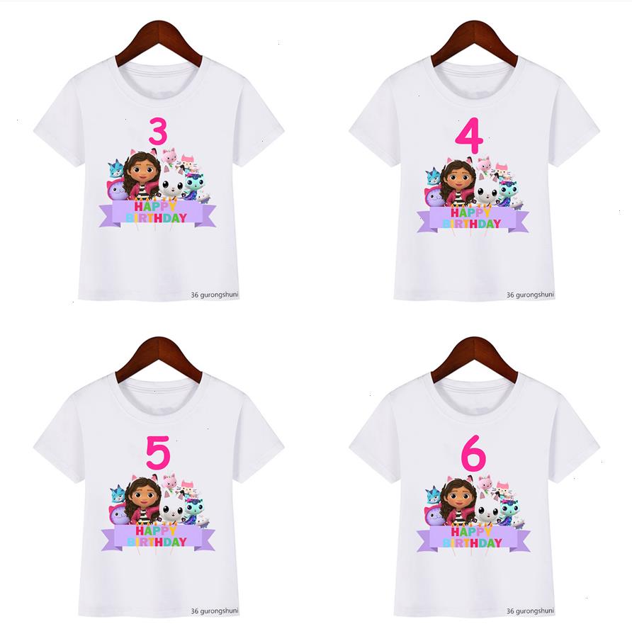 

Kawaii Girls T-shirt Cute Gabbys Doll House Cartoon Print For Kids Birthday Clothing 2-10 Year Old Baby Tops, M7122