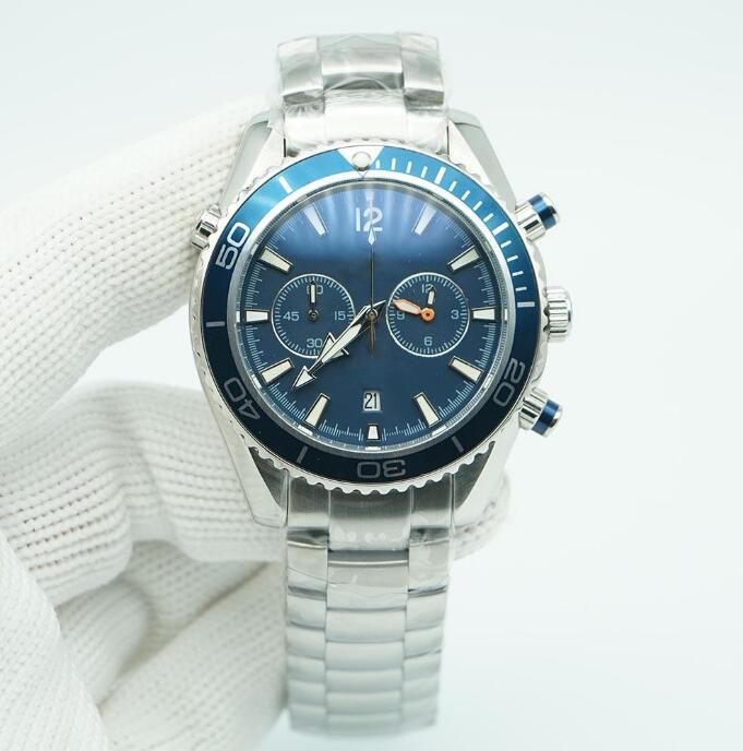 

Orange Bezel Planet Meter Black Limited Dial Watch 44mm Quartz Chronograph Ocean Diver 600m Skyfall Stainless Steel Back Sports Sea Mens Watches, Water proof50m