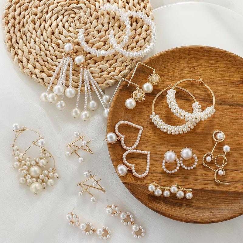 

Dangle & Chandelier 2022 Trendy Pearl Drop Earrings For Women Unusual Geometric Hoop Big Long Earring Wedding Jewelry Gifts WholesaleDangle
